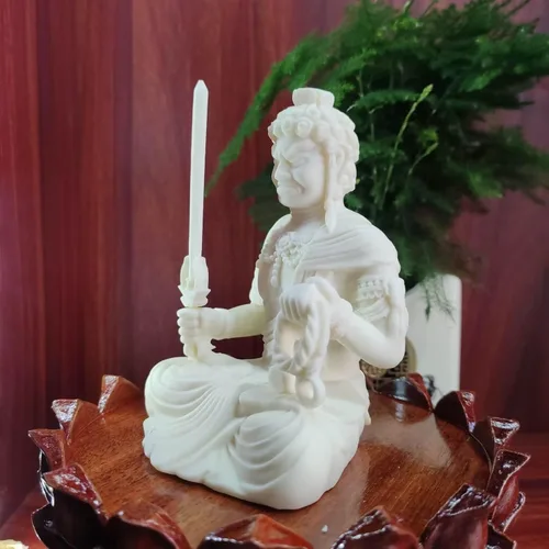 Vista 6 de Estatua de Buda de Acala, decoración de Buda de meditación blanca, decoración de oficina en casa, adornos de Feng Shui, regalo de artesanía