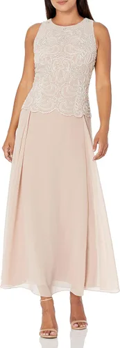 Vista 3 de J Kara Vestido largo sin mangas con cuentas festoneadas para mujer con bufanda