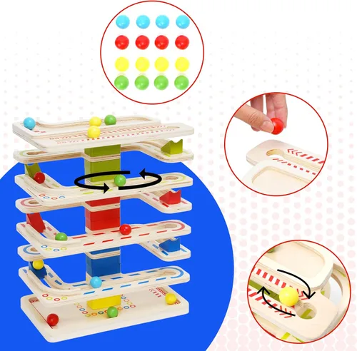 Vista 3 de Montessori - Juguete de bola de madera para niños pequeños, juguete educativo de madera para carreras de pistas de carreras, juguetes sensoriales