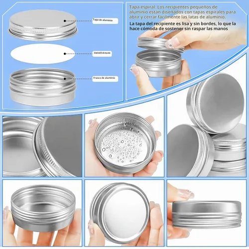 Vista 4 de 16 paquetes de tarros de aluminio de 2 onzas, latas metálicas de 60 ml, tarros de aluminio de 2 onzas con tapa de rosca para barras de loción