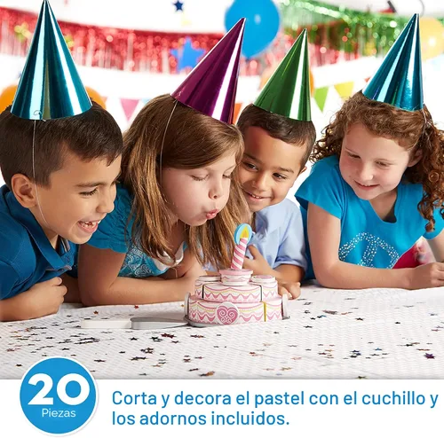 Vista 2 de Juguete de madera en forma de pastel de fiesta de tres capas Melissa & Doug, construcción robusta con pestañas autoadhesivas, gran regalo para niñas
