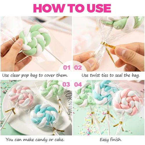 Vista 7 de 300 piezas de palitos para pastel pop y envolturas, palitos para pastel pop de 15 cm con lazos para caramelos, chocolates, galletas y dulces