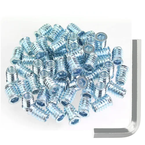 Vista 11 de Juego de 142 piezas: Insertos roscados de 1/4"-20 (10mm, 15mm, 20mm, 25mm), tuercas e insertos de madera para tornillos de muebles de madera, azul