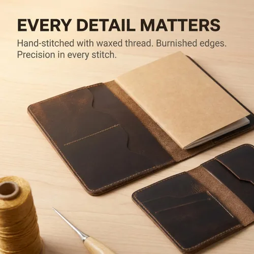 Vista 8 de Rustique 3-in-1 Leather Field Notes Cover Set with Card Holder Wallet & Free Notebook Gift Boxed Pocket Travel Journal Organizer for Moleskine