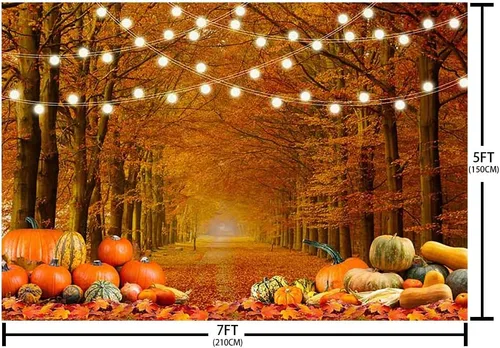 Vista 5 de SENDY Fondo de fotografía de hojas de bosque de arce de otoño de 7 x 5 pies, paisaje de calabaza, otoño, decoración de fiesta de Acción de Gracias