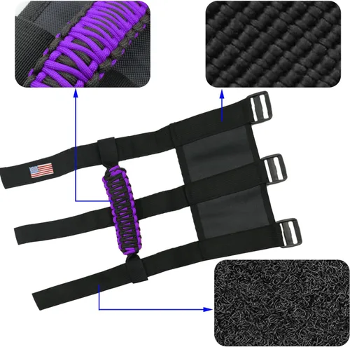 Vista 6 de Asas de agarre de barra enrollable con bandera de EE. UU., mango de agarre de paracaídas para Jeep Wrangler JK JKU JL JLU TJ CJ YJ y Gladiator JT