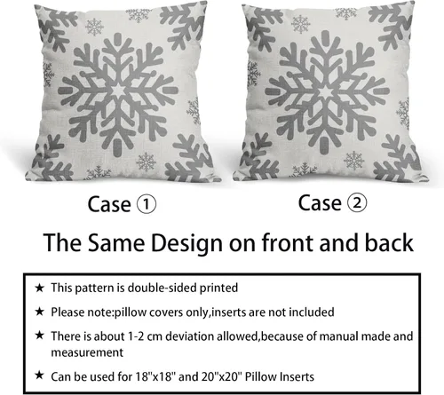 Vista 125 de Fundas de almohada decorativas de Navidad negras 40x40 cm con copos de nieve blancos de Navidad, juego de 2, temática rústica de invierno
