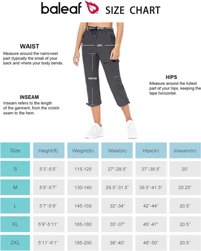 Vista 6 de BALEAF Women's Hiking Cargo Capris Outdoor Lightweight Water Resistant Pants UPF 50 Zipper Pockets