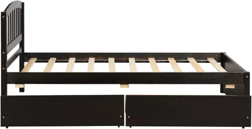 Vista 5 de Base de cama de almacenamiento individual, plataforma de madera con dos cajones y cabecero, plataforma de cama de fácil montaje (espresso)