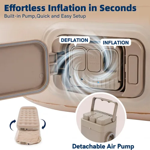 Vista 9 de Colchón de aire de campamento individual de 10 pulgadas con bomba integrada con almohada elevada de 2 pulgadas, colchón inflable portátil