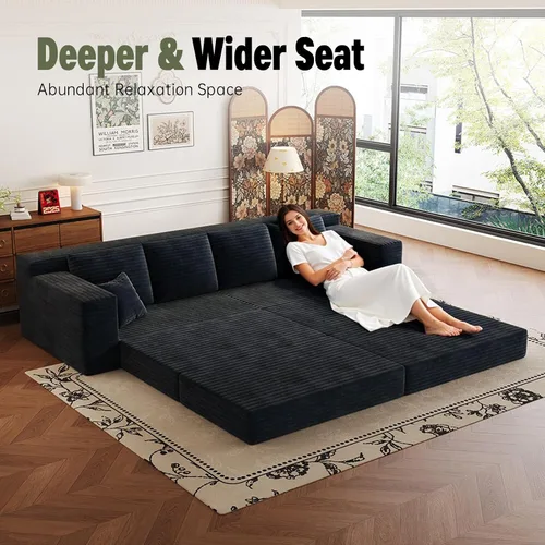 Vista 3 de Sofá modular modular de 106 pulgadas con asiento profundo, sofá de pana en forma de L con diván reversible, juego de 3 piezas para sala de estar