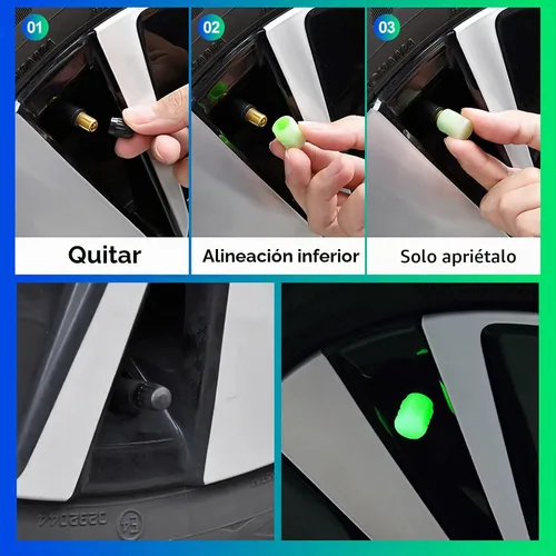 Vista 3 de 20 PIEZAS Tapas Fluorescentes para Vástago de Válvula de Neumático - Cubiertas Luminosas para Neumáticos de Vehículos Universales - Accesorios