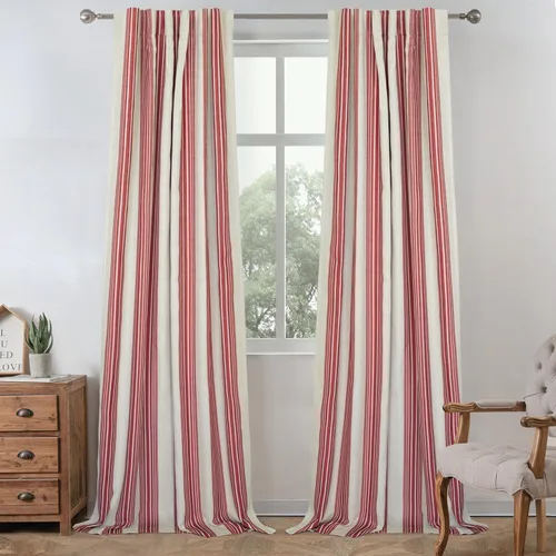 Vista 88 de DriftAway Chris Linen - Cortinas opacas con capa térmica y reductora de sonido, 63 pulgadas de largo para dormitorio, cortinas estampadas a rayas