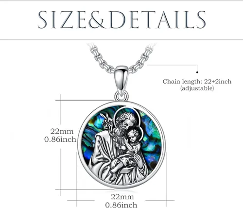 Vista 4 de Shusukue Collar con colgante de plata de ley 925 con concha de abulón medalla redonda de San Miguel Jude Antonio Pedro para hombres mujeres niños