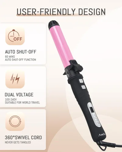 Vista 5 de Rizador de pelo con rotación automática: rizador de pelo automático de 1.25 pulgadas con temperatura ajustable de 180 °F a 410 °F y pantalla LCD