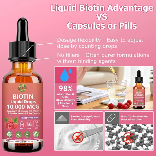 Vista 5 de Pure Biotin 10000mcg Liquid Drop Cabello Piel Y Uñas Vitaminas Apoyo
