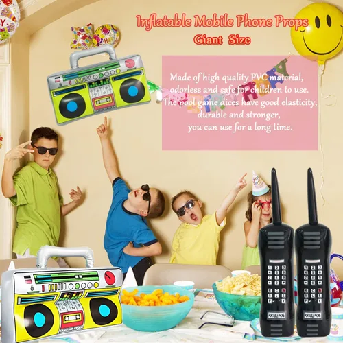 Vista 7 de 5 piezas de radio inflable Boombox teléfono móvil inflable, teléfono móvil retro para decoraciones de fiesta de los años 80 y 90, disfraz de hip