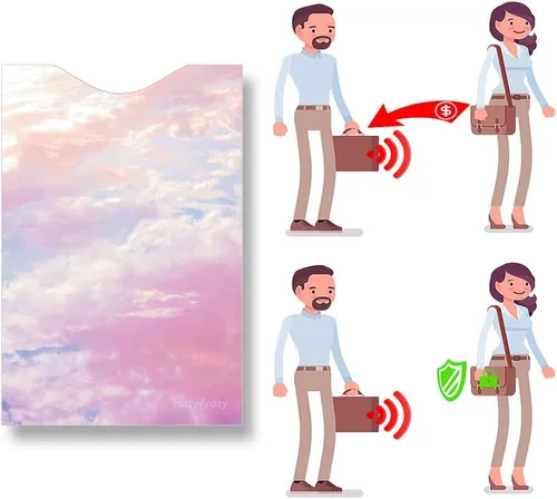 Vista 5 de Paquete de 8 fundas de bloqueo RFID para tarjetas de crédito, protectores de tarjetas delgadas para cartera, escudo RFID antirrobo, diseños de arte