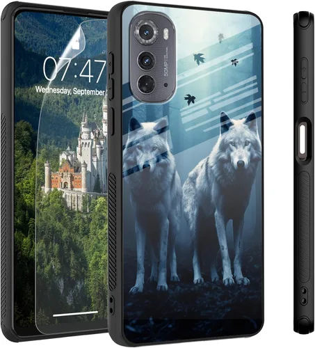 Vista 45 de Funda para Motorola Moto Edge 2022, cubierta trasera de vidrio templado con protector de pantalla, funda protectora a prueba de golpes para Motorola
