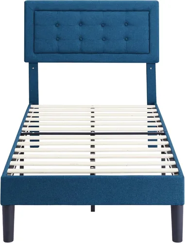 Vista 7 de VECELO Base de cama tapizada tamaño individual con cabecera de tela ajustable en altura, base de cama de plataforma resistente, base de colchón