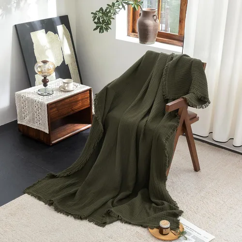 Vista 31 de FOSSA Manta de Muselina con Flecos - Gasa de Algodón 100% de 4 Capas Súper Suave y Transpirable - Manta Decorativa Ligera y Refrescante para Cama