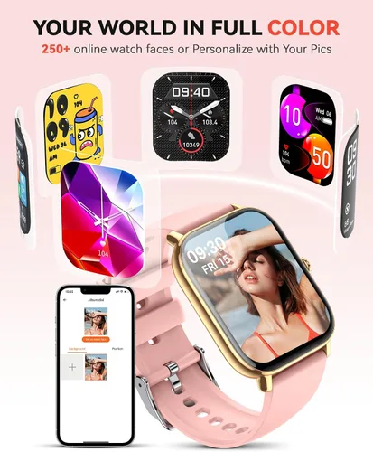 Vista 5 de Reloj inteligente para mujeres y hombres, llamadas Bluetooth, reloj de seguimiento de pasos para Android y iPhone, reloj inteligente impermeable
