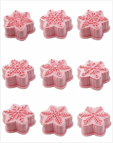 Vista 7 de Juego de 9 patrones de sellos de galletas de copo de nieve 3D, plástico de grado alimenticio, 6 ramas con forma de copos de nieve, cortadores