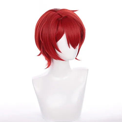 Vista 2 de XiongXiongLe Peluca roja para cosplay, anime, conjunto feliz, estrellas, Suou Tsukasa, disfraz de hombre, pelucas de pelo sintético de calor corto