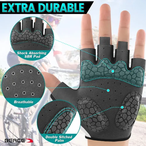 Vista 3 de BEACE Guantes de ciclismo, guantes de ciclismo, guantes de ciclismo de medio dedo, guantes de bicicleta de carretera para hombres y mujeres, 0.197