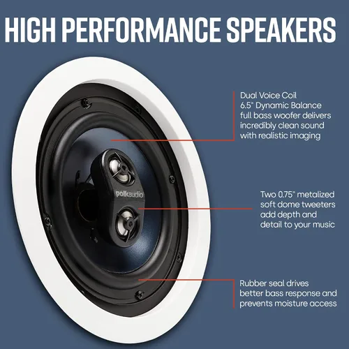 Vista 2 de Polk Audio RC6s - Altavoz estéreo en techo de 6.5 pulgadas Doble canal desde una sola ubicación Perfecto para colocación húmeda y húmeda