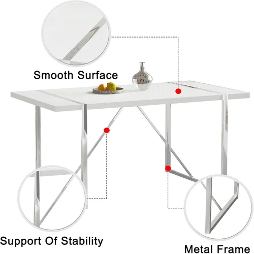 Vista 7 de Juego de mesa de comedor para 4, juego de mesa de cocina rectangular de MDF blanco con sillas de comedor de cuero, juego de 4, juego de mesa
