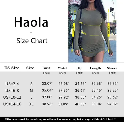 Vista 3 de Haola Vestido corto ajustado de manga larga sexy para mujer, dobladillo irregular