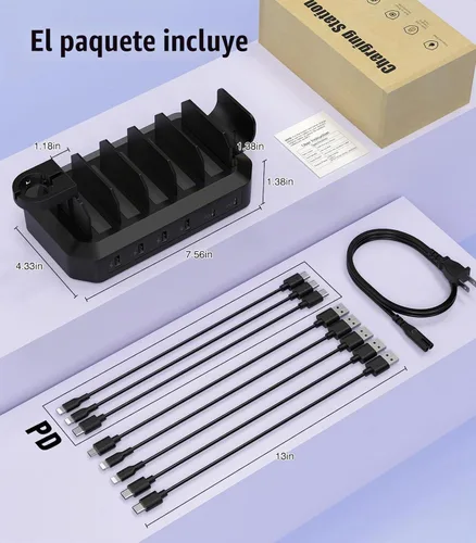 Vista 8 de Estación de carga rápida de 95W para múltiples dispositivos【Certificados de patente y seguridad】 Estación de carga USB de 6 puertos con 2 puertos PD