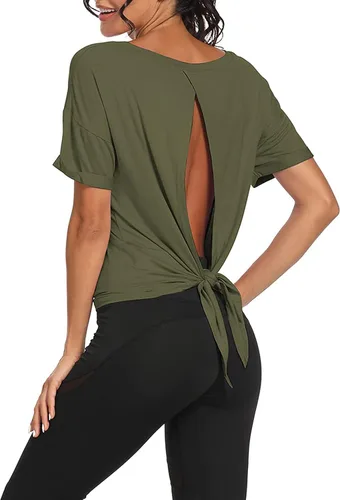 Vista 8 de Bestisun - Camisetas de tirantes para mujer con espalda abierta, ropa deportiva para entrenamiento, yoga y ejercicio Verde militar