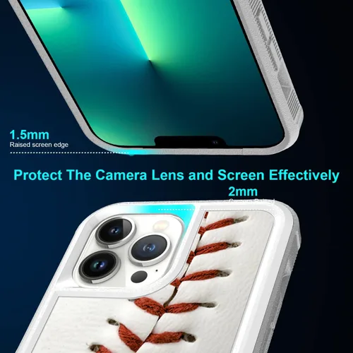 Vista 5 de Funda para iPhone 12 Pro Max, diseño blanco deportivo de béisbol, absorción de golpes, policarbonato duro e interior de silicona híbrida de doble