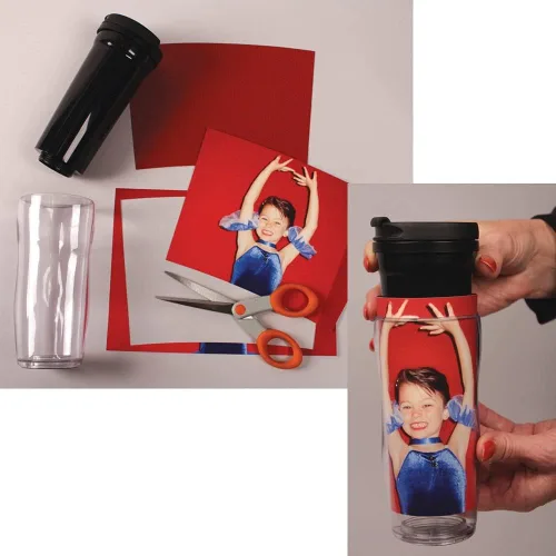Vista 4 de Taza + etiqueta de bolsa = combo de regalo de bricolaje: crea tu propia taza de viaje personalizada con foto y etiqueta de equipaje, inserta tus