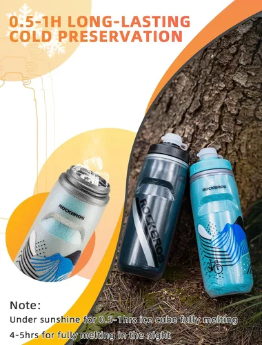 Vista 2 de ROCKBROS Botella de agua para bicicleta de 21 onzas, botella de agua para bicicleta para 5 horas de aislamiento, botella de agua deportiva Negro