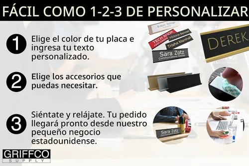 Vista 2 de Placa personalizada con nombre de 2 x 8 pulgadas, con soporte para pared o escritorio, personalizable