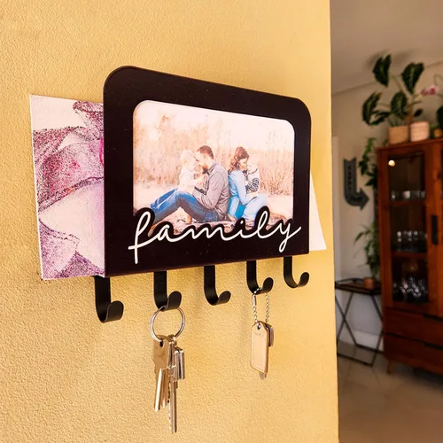 Vista 4 de GEGUTON Soporte para llaves montado en la pared con 5 ganchos, madera, negro, diseño Home Sweet Home, organiza llaves, mejora la decoración