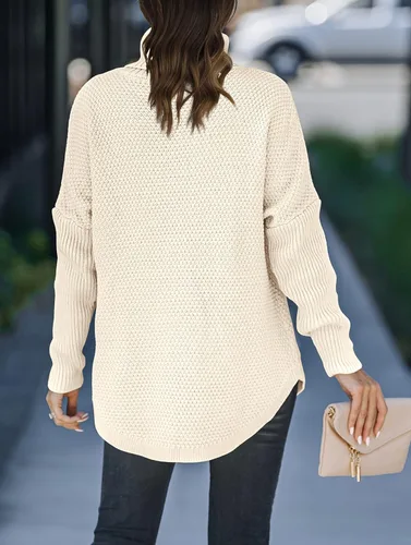 Vista 3 de MEROKEETY Suéter tipo túnica de manga larga con cuello alto para mujer suéter de punto grueso de gran