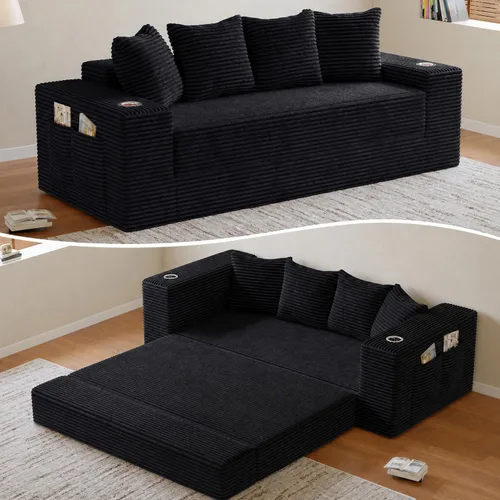 Vista 27 de Sofá cama sin hueso de 78 pulgadas para sala de estar, sofá cama Beige