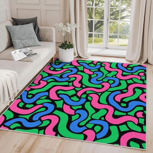 Vista 8 de Alfombra Geométrica 2x3 - Alfombra de Área Abstracta Retro Colorida, Tapete de Puerta Moderno de Mediados de Siglo, Lavable y Antideslizante y Suave