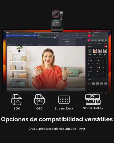 Vista 8 de OBSBOT Tiny 2 - Cámara web 4K con control de voz PTZ, seguimiento por IA en modos múltiples y enfoque automático, cámara web con sensor de 1/1.5