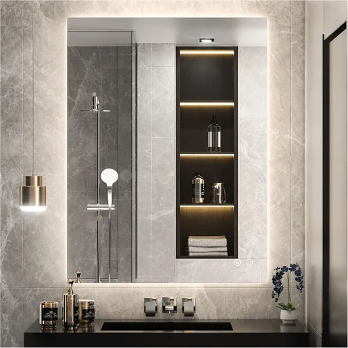 Vista 23 de Keonjinn - Espejo de 48x30 pulg retroiluminado LED para baño/tocador, luz de 3 colores ajustables blanca/cálida/natural, lúmenes altos, montaje