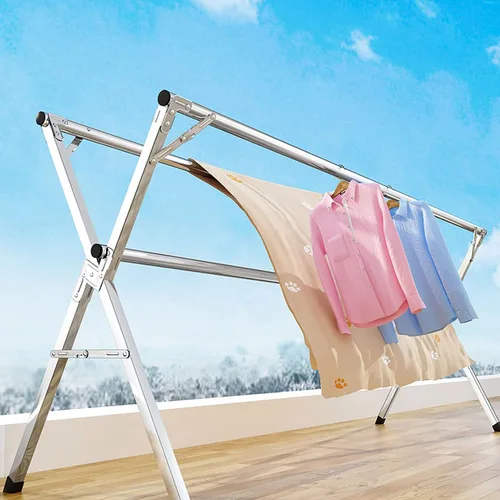 Vista 2 de Estante de secado de ropa para ropa interior y exterior, de acero inoxidable para secar, ajustable y plegable, ahorra espacio para un fácil
