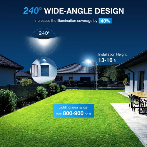 Vista 2 de OKPRO Farola solar de 5000 W para estacionamiento al aire libre, gran angular IP66 impermeable, 6500 K del atardecer al amanecer, LED con sensor