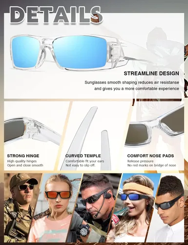 Vista 3 de Gafas de sol polarizadas para hombre y mujer, estilo retro, deportivo, rectangular, envolvente, vintage, protector de disparo