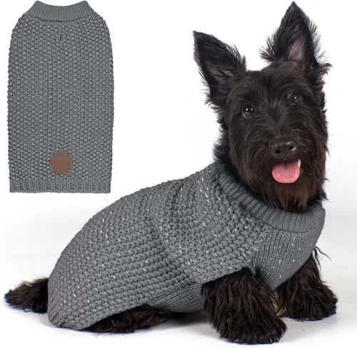 Vista 14 de KYEESE Suéter para Perro con Agujero para Correa para Perros Pequeños Machos Suéter Cálido con Hilo Reflectante Tejido Suave Ropa para Perros Machos