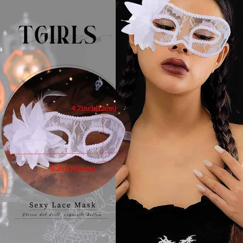 Vista 5 de Tgirls Máscara de mascarada para mujer, máscaras de encaje de flores, máscara sexy para ojos, disfraz de fiesta, baile de graduación, máscara facial