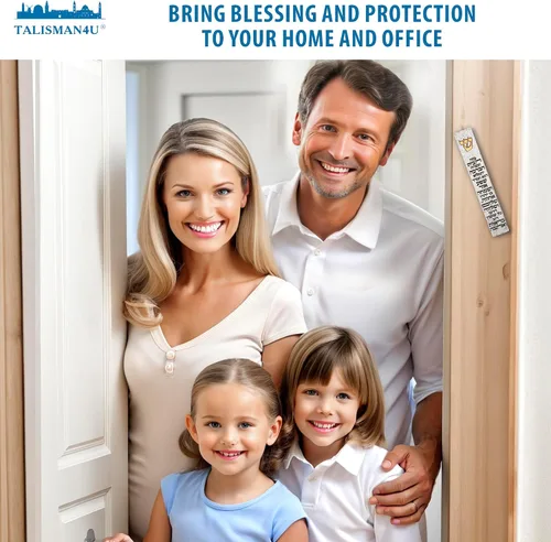 Vista 4 de TALISMAN4U Funda moderna de mármol MEZUZAH con pergamino para puerta, bendición hebrea del hogar, autoadhesivo, impermeable, protección judía